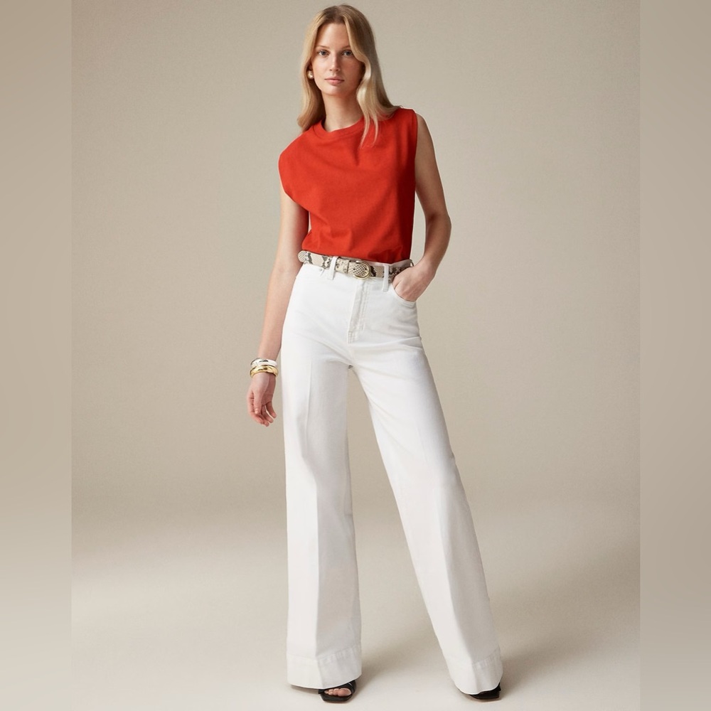 J Crew Wide Leg Denim Trouser in White Size 31 NWT